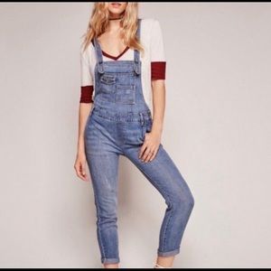 Free People Medium Washed Denim Skinny Overall